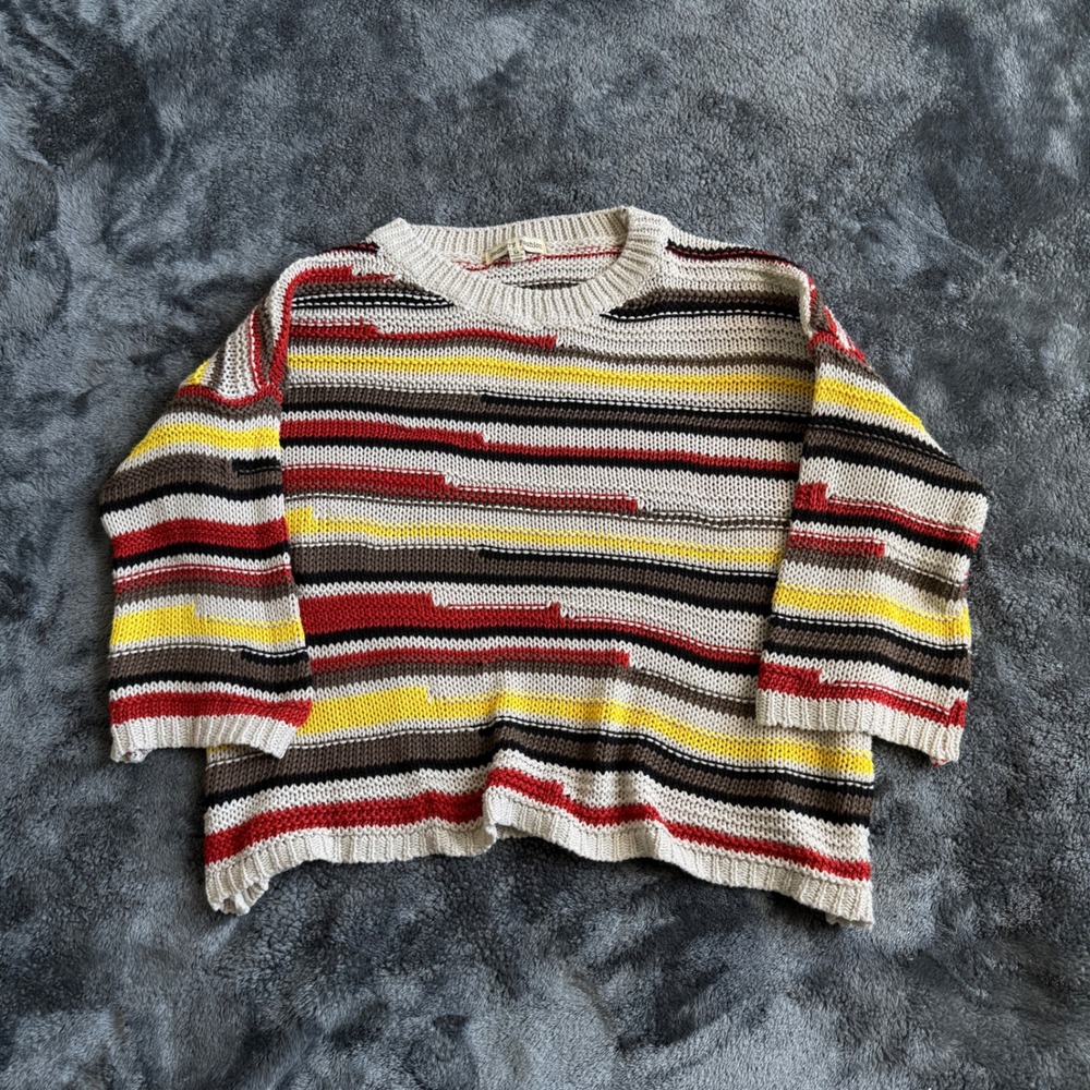 RedBerry Fashion‎ Striped Knit Sweater Womens Medium Boxy Crew Neck 3/4 Sleeve